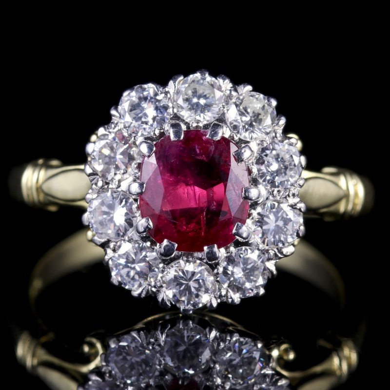 Ruby Diamond Cluster Ring 18Ct Gold Engagement Ring