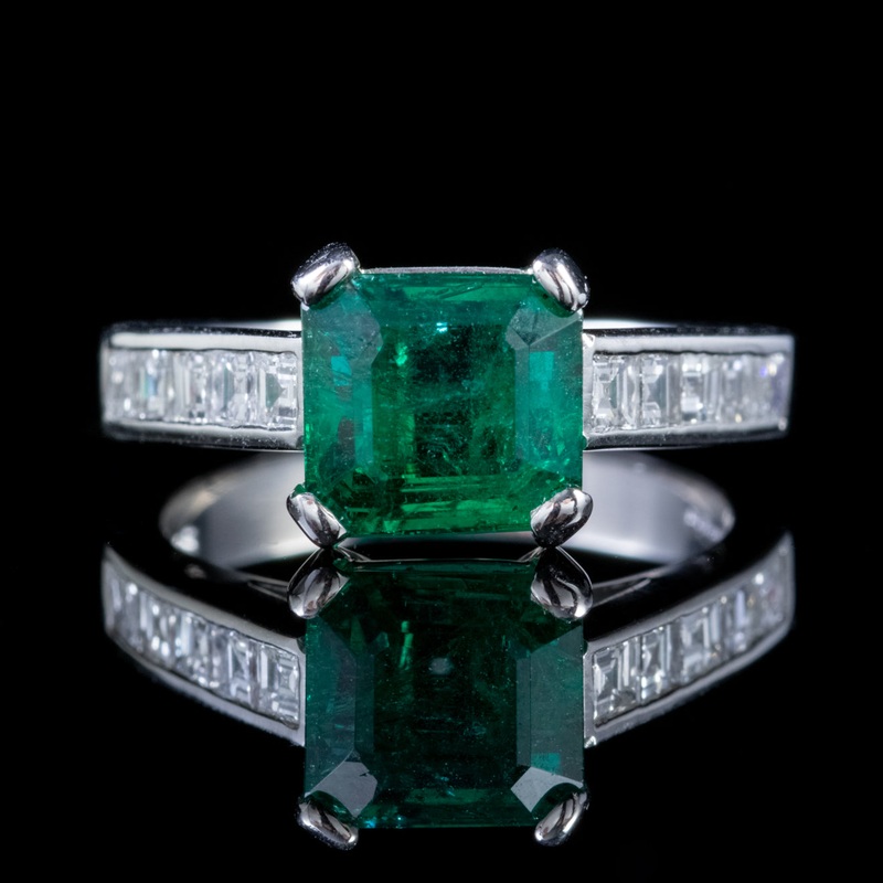 Vintage Emerald Diamond Ring Platinum 2.27Ct Emerald 0.80Ct Diamond Dated 1956